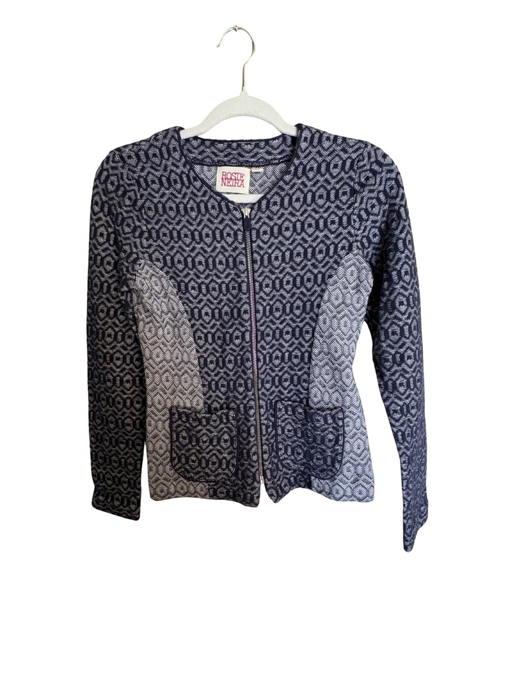 Rosie Neira Anthropologie Geometric Knit Zip Jacket Cardigan